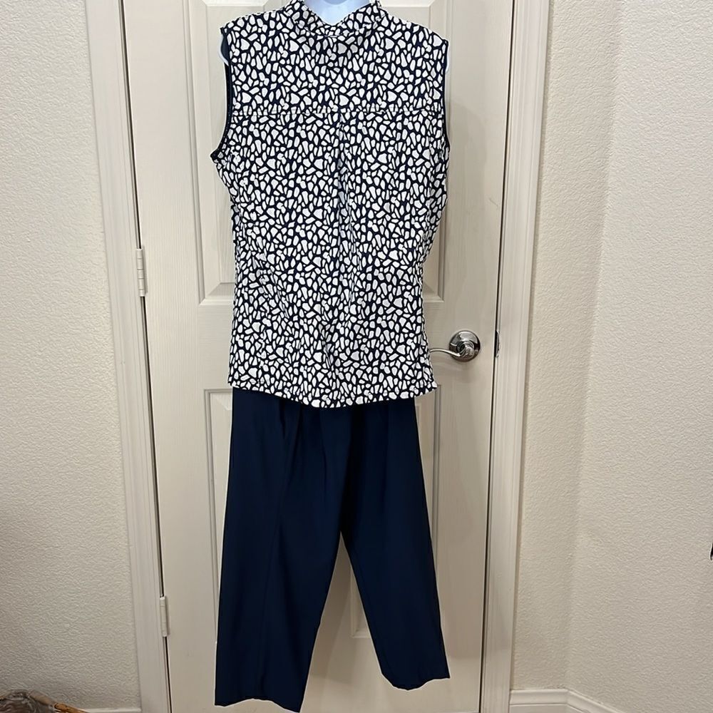 Lady Hagan Golf Top Slacks Matching Set Womens XLarge Sleeveless Navy Blue White - Picture 8 of 13